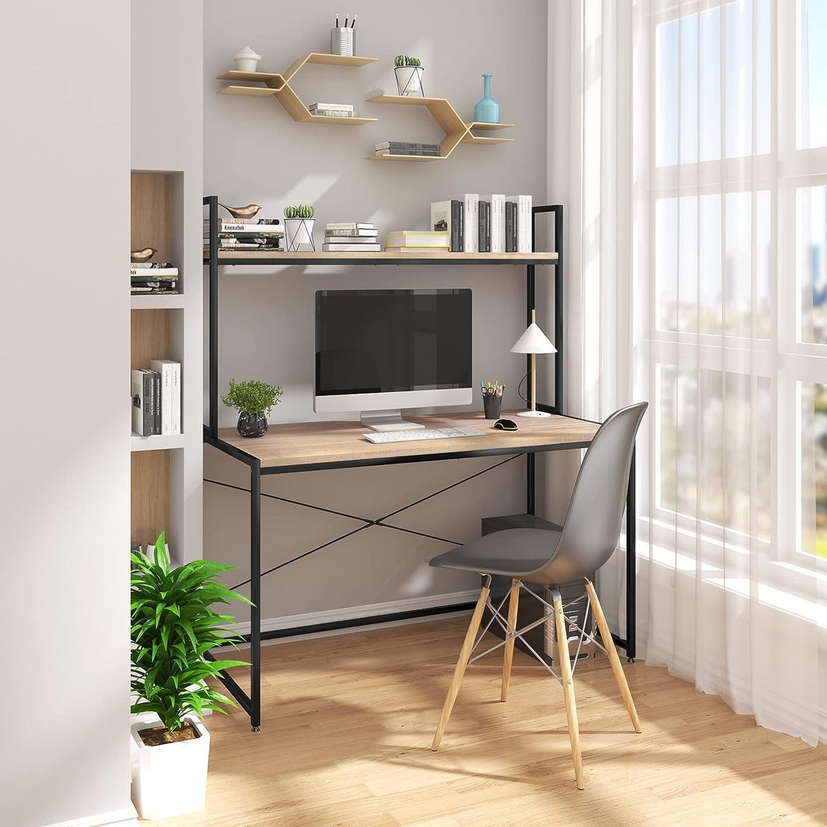 Priti Computer Desk With Hutch And Drawers Home Office Desk With Shelves Storage Writing Table Workstation For Bedroom
