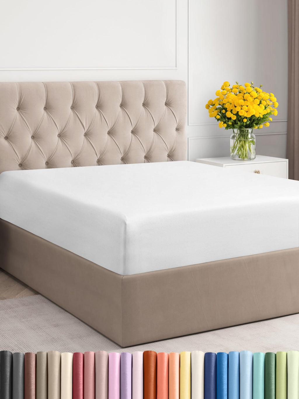King Size Fitted Bed Sheet - Hotel Luxury Single Fitted Sheet Only - Fits Mattress Up To 16 - Extra Soft, Wrinkle Free, Breathable, And Cooling - Bottom Fitted Sheet - White Single Fitted Sheet Only