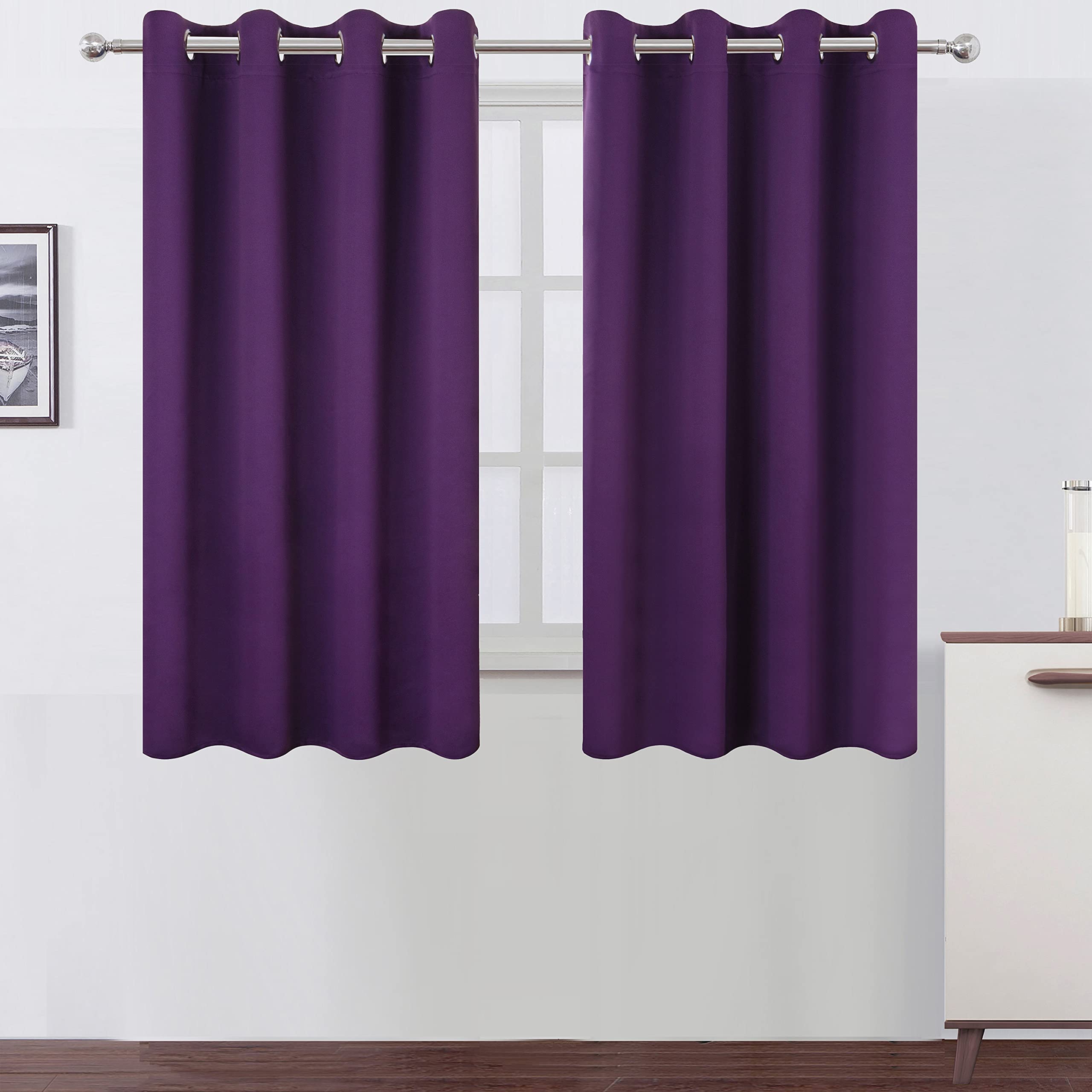 Lemomo Purple Blackout Curtains/52 X 45 Inch Length Kids Curtains/Set Of 2 Panels Grommet Bedroom Curtains For Living Room Curta