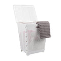 Mind Reader 61L Foldable Laundry Hamper, Clothes Basket, Lid, Wicker Design, Plastic, 18''L x 14.5''W x 21.25''H, White