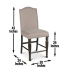 Steve Silver Co Caswell Counter Chair, Set of 2 Chairs, Nailhead Trim, Contemporary Design, Shield Back, Dining Room, Ktichen, Bar, Counter Island, Rubberwood, 100% Polyester, 20"D x 24"W x 45"H, Gray