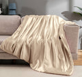 Vonty Satin Throw Blanket Taupe Satin Blankets 90X90 Inches(With Small Flowers), Cooling & Silky Throw Blanket Wrinkle-Free Cabl