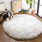 ORINOVA White Round Rugs 6.6ft Large Faux Sheepskin Washable Fur Area Rugs for Living Room Circle Shag Rugs for Bedroom Boho Nur