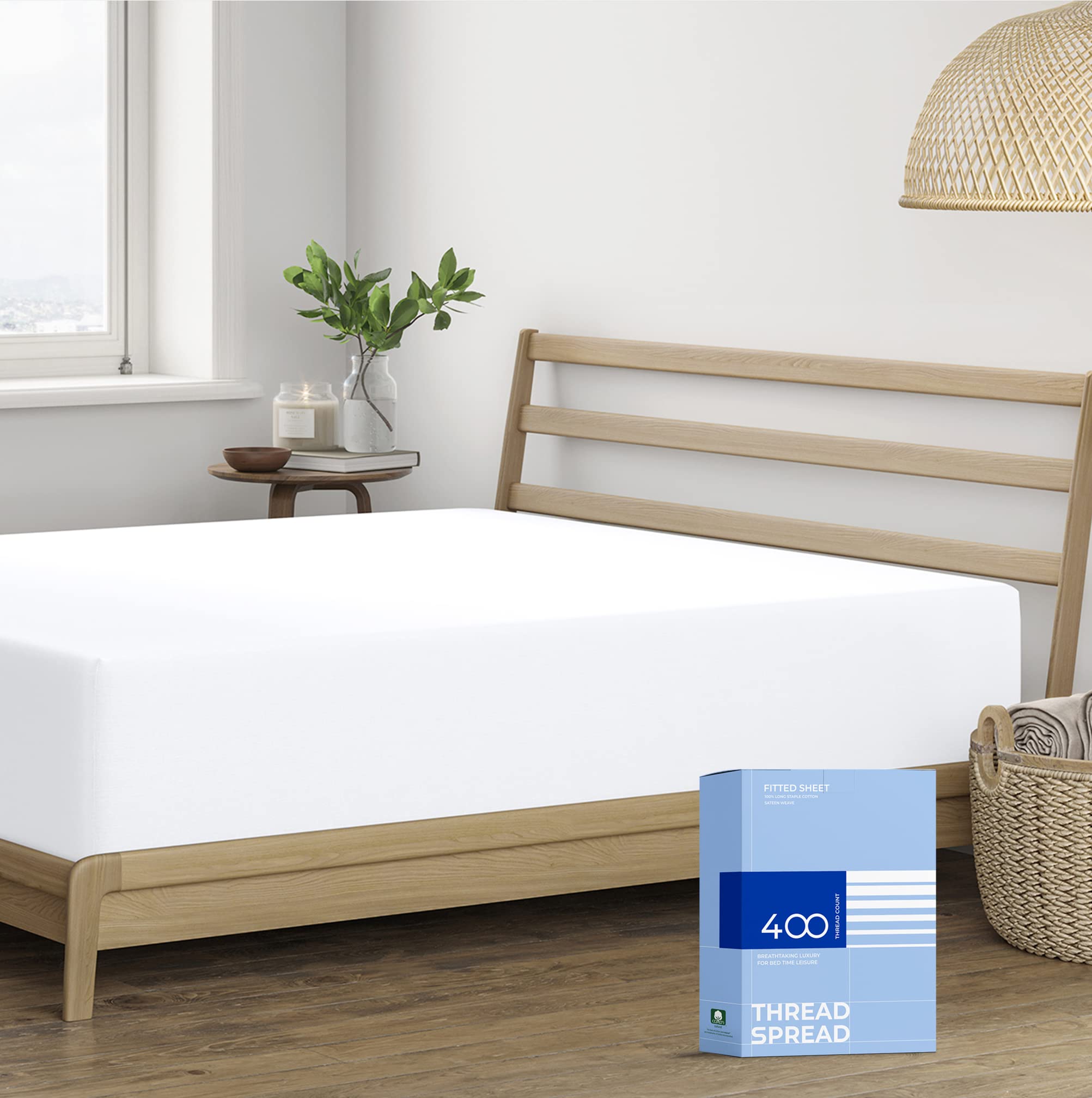 Thread Spread Twin Xl Fitted Sheet Only - 100% Cotton 400 Thread Count 16' Deep Pocket White Fitted Sheet Twin Xl, Soft Cooling