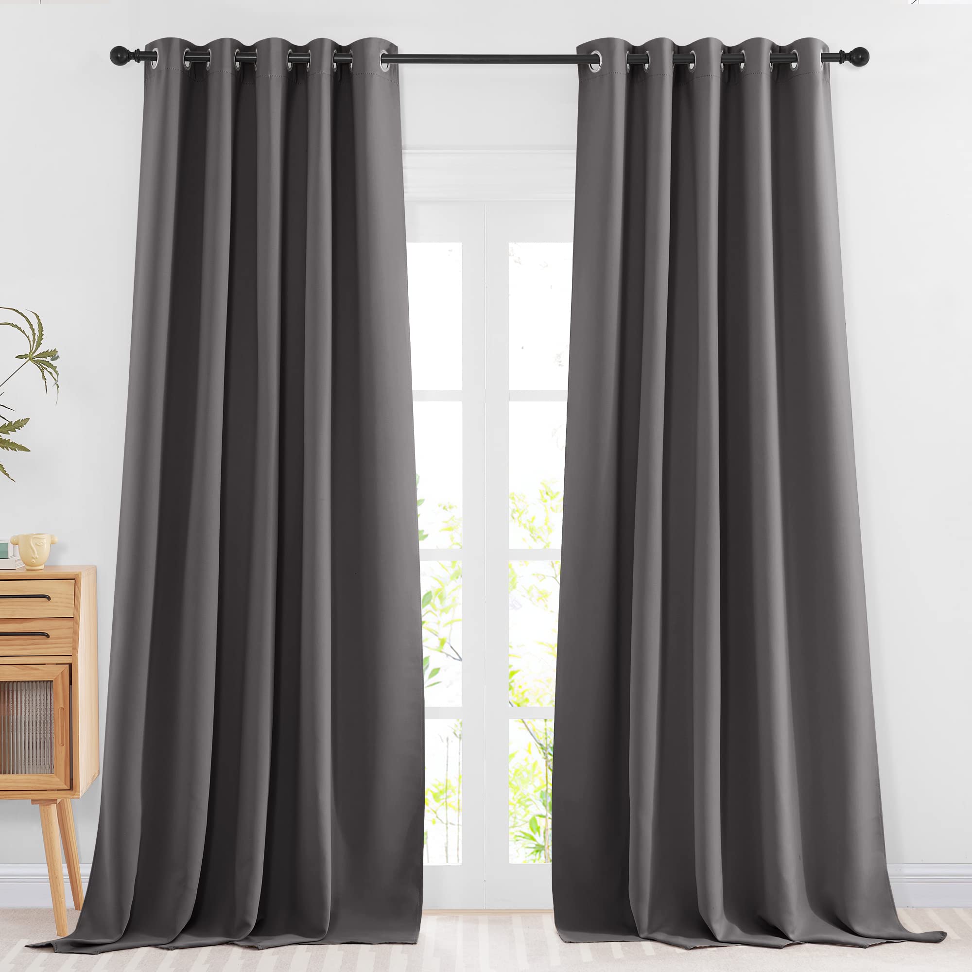 Nicetown Bedroom Blackout 102 Inch Curtains For Sliding Glass Door - Grommet Thermal Insulated Solid Luxury Window Treatments So