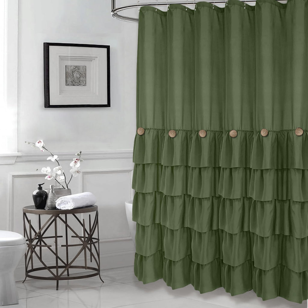 Seasonwood Sage Green Shower Curtain For Bathroom Cute Ruffle Shower Curtain 72 X 72 Inches Farmhouse Shower Curtains With Butto
