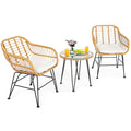 Kotek 3 Pieces Patio Bistro Set, Outdoor Rattan Conversation Set With Glass Top Coffee Table & Seat Cushions, Indoor Outdoor Wicker Bistro Furniture Set For Garden Backyard Porch Balcony (White)