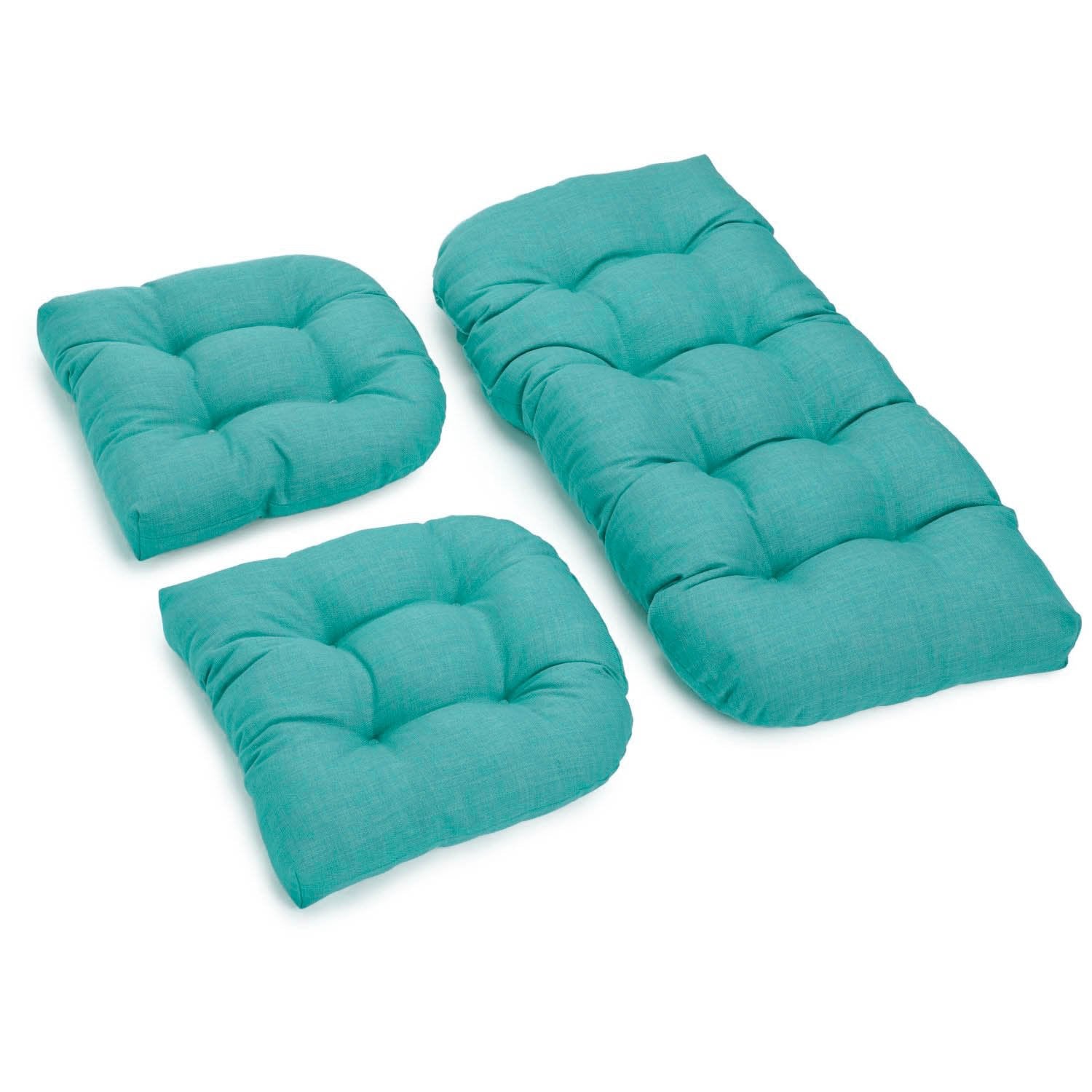 Blazing Needles Indoor/Outdoor Rounded Back Settee Cushion Set, Aqua Blue 3 Count