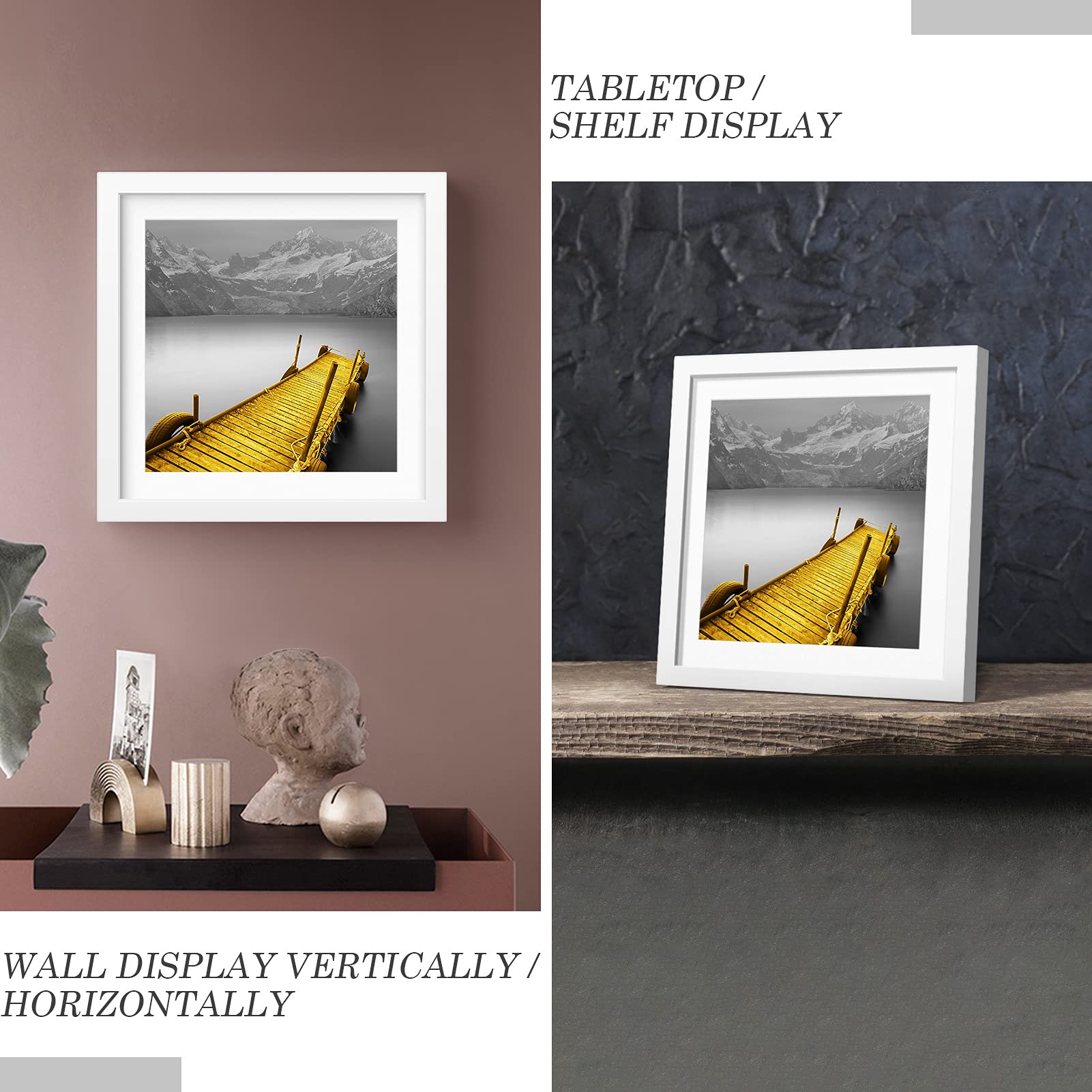 12X12 Picture Frames White Made Of Solid Wood Display Pictures 10X10 Or 8X8 With Mat Or 12X12 Without Mat - Each 12X12 Inch Squa