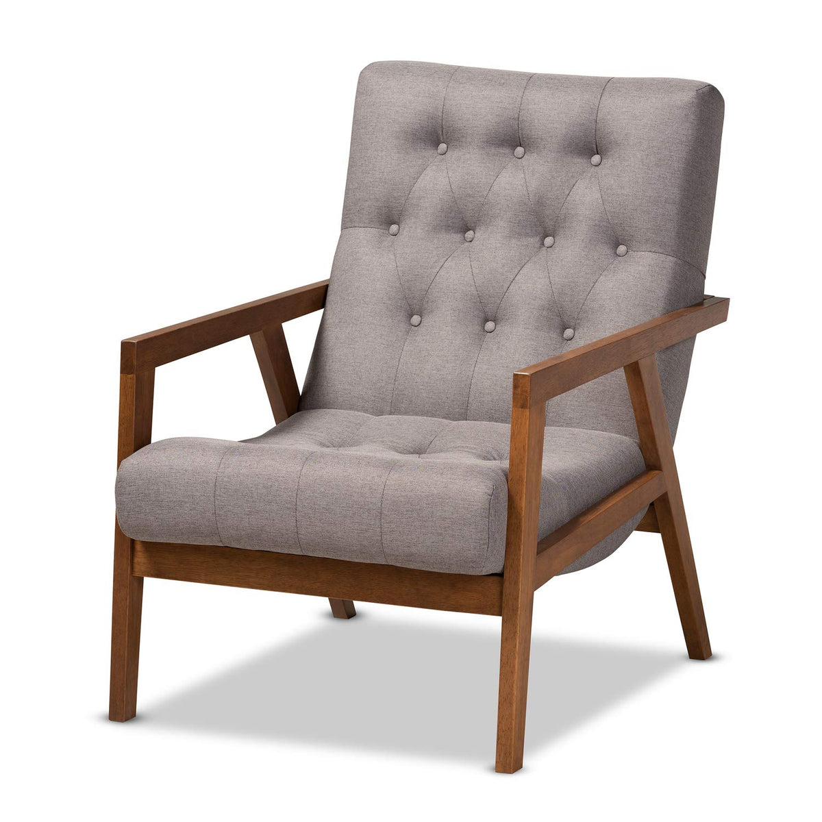 Baxton Studio Naeva Midcentury Modern Grey Fabric Upholstered Walnut Finished Wood Armchair