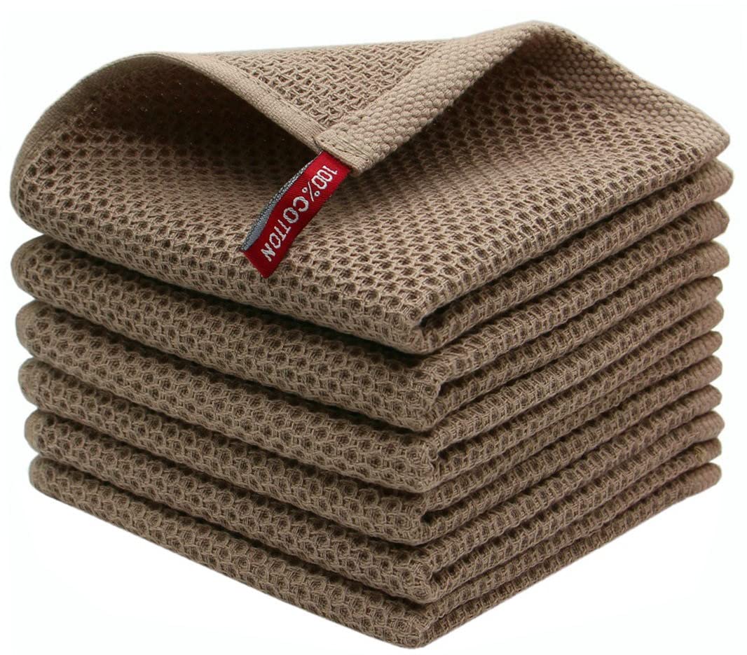 MiasDream Natural Cotton Tidy Dish Cloths Rags Waffle Weave Kitchen Towels, Soft and Absorbent Hand Towel Washcloths, 12inchx12