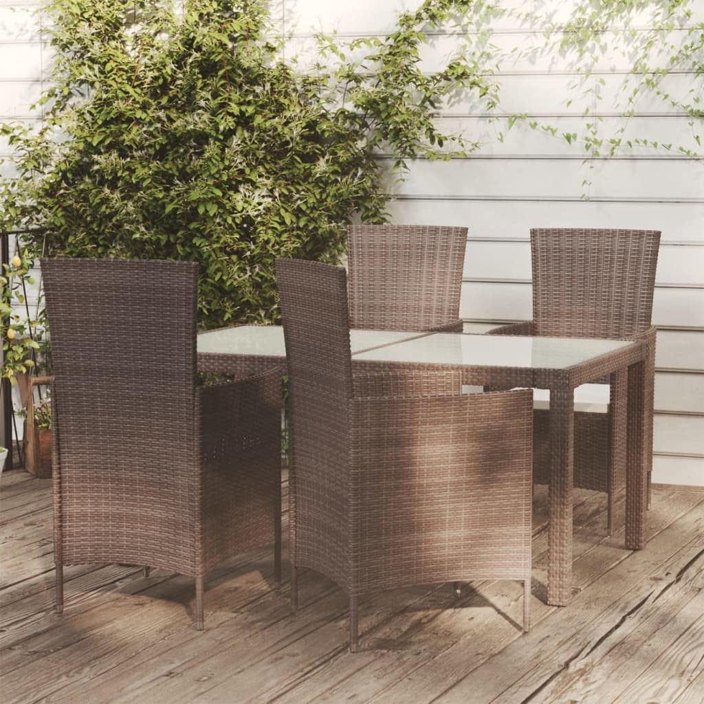 vidaXL 7-Piece Patio Dining Set - Weather-Resistant Poly Rattan Construction - Brown Rattan and Cream Cushions - Includes Table, 6 Chairs, and Removable Seat Cushions