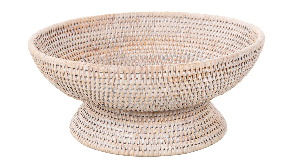 Kouboo La Joll Rattan Fruit Bowl, Large, White-Wash