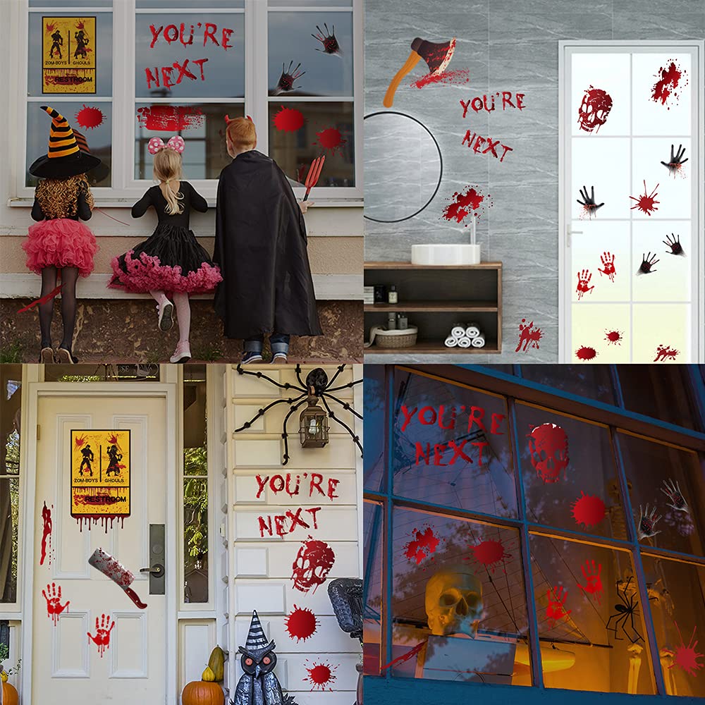84Pcs Halloween Decorations Handprint Footprint Stickers Clings Decals Window Bathroom Floor Restroom Zombie Decorations Hallowe