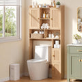 Keehusux Fluted Over The Toilet Storage Cabinet with 4 Doors, Natural Oak