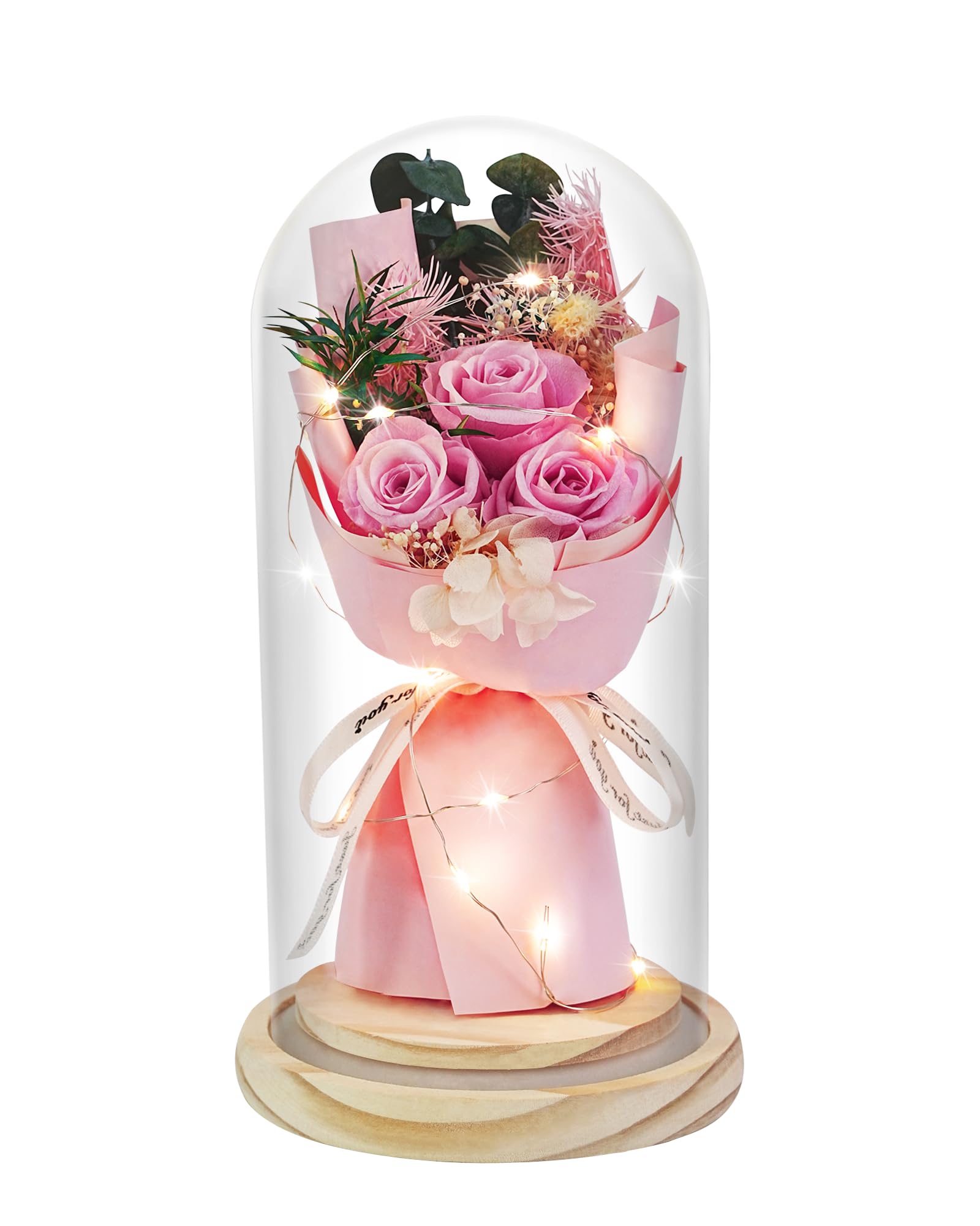 HVY Preserved Flowers Gifts for Her,Preserved Rose Bouquet in Glass Dome, Flowers Fresh Bouquet Gifts for Christmas Valentines 