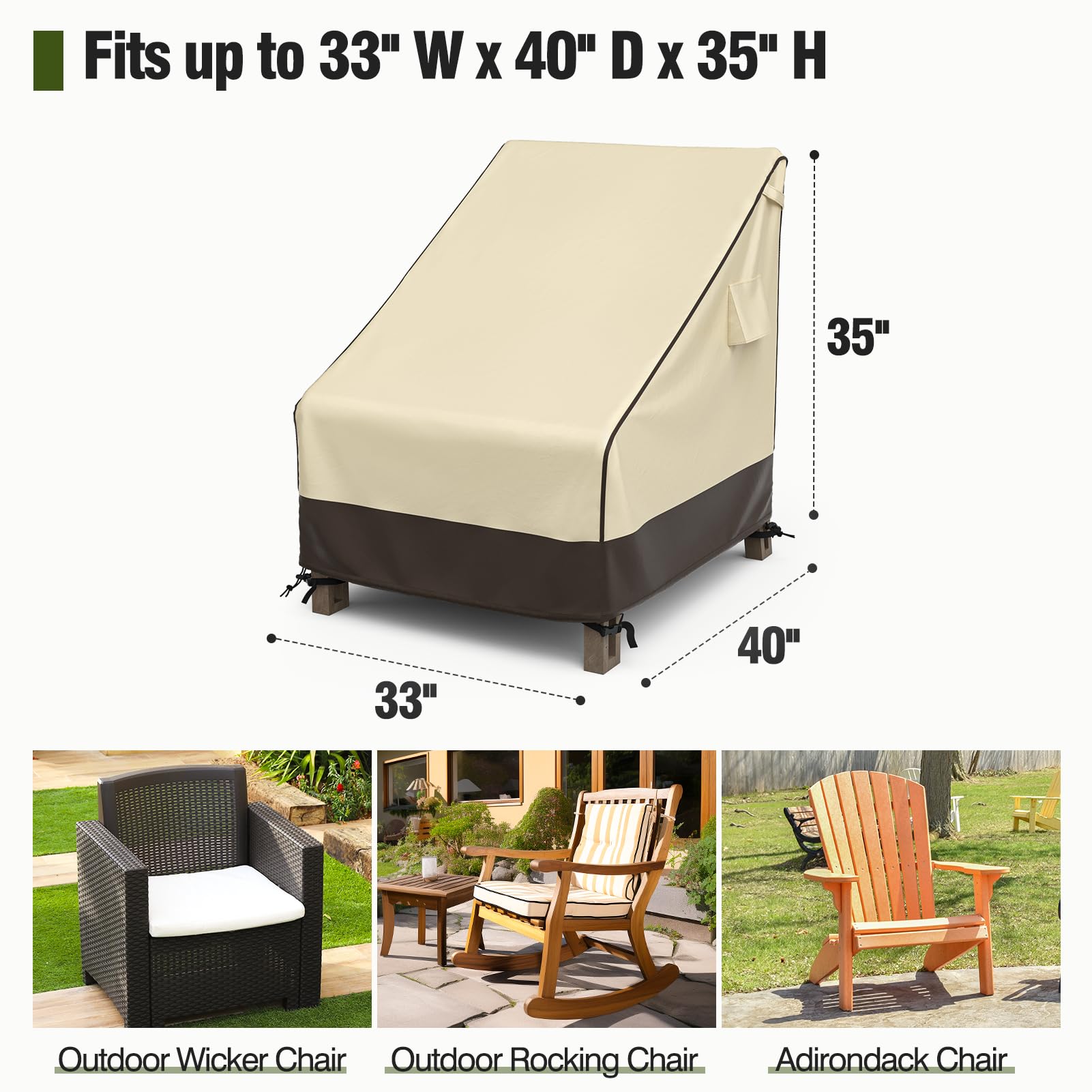 Mr. Cover Patio Chair Cover Waterproof, Uv Resistant Outdoor Lawn Patio Furniture Protective Cover, 600D Heavy Duty Oxford Cloth Windproof Garden Lounge Deep Seat Cover Fits Up To 33'W X 40'D X 35'H
