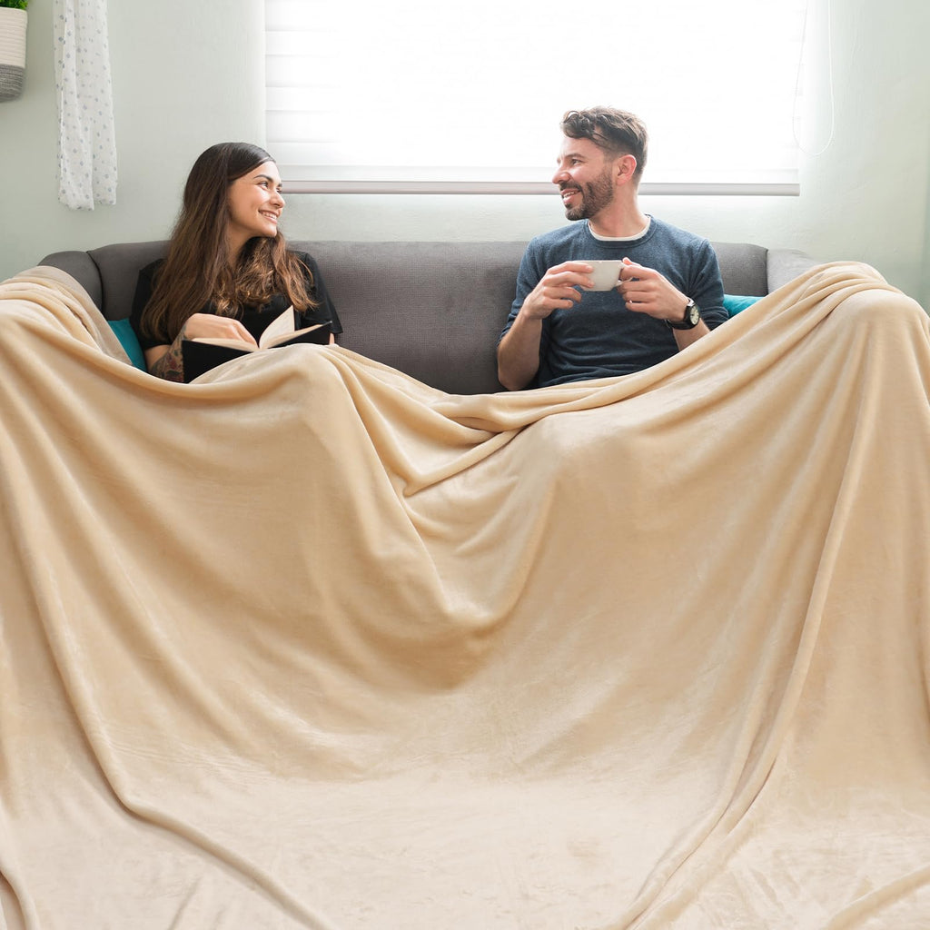 Phf Oversized King Fleece Blanket 120'X120', No Shed No Pilling Big Soft Blanket, Extra Large 10'X 10' Lightweight Blanket For Bed, Sofa Travel And Camping, Suitable For All Season, Beige