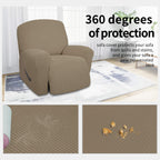Easy-Going 4 Pieces Oversized Recliner Stretch Sofa Slipcover Sofa Cover Furniture Protector Couch Soft With Elastic Bottom Polyester Spandex Jacquard Fabric Small Checks Natural