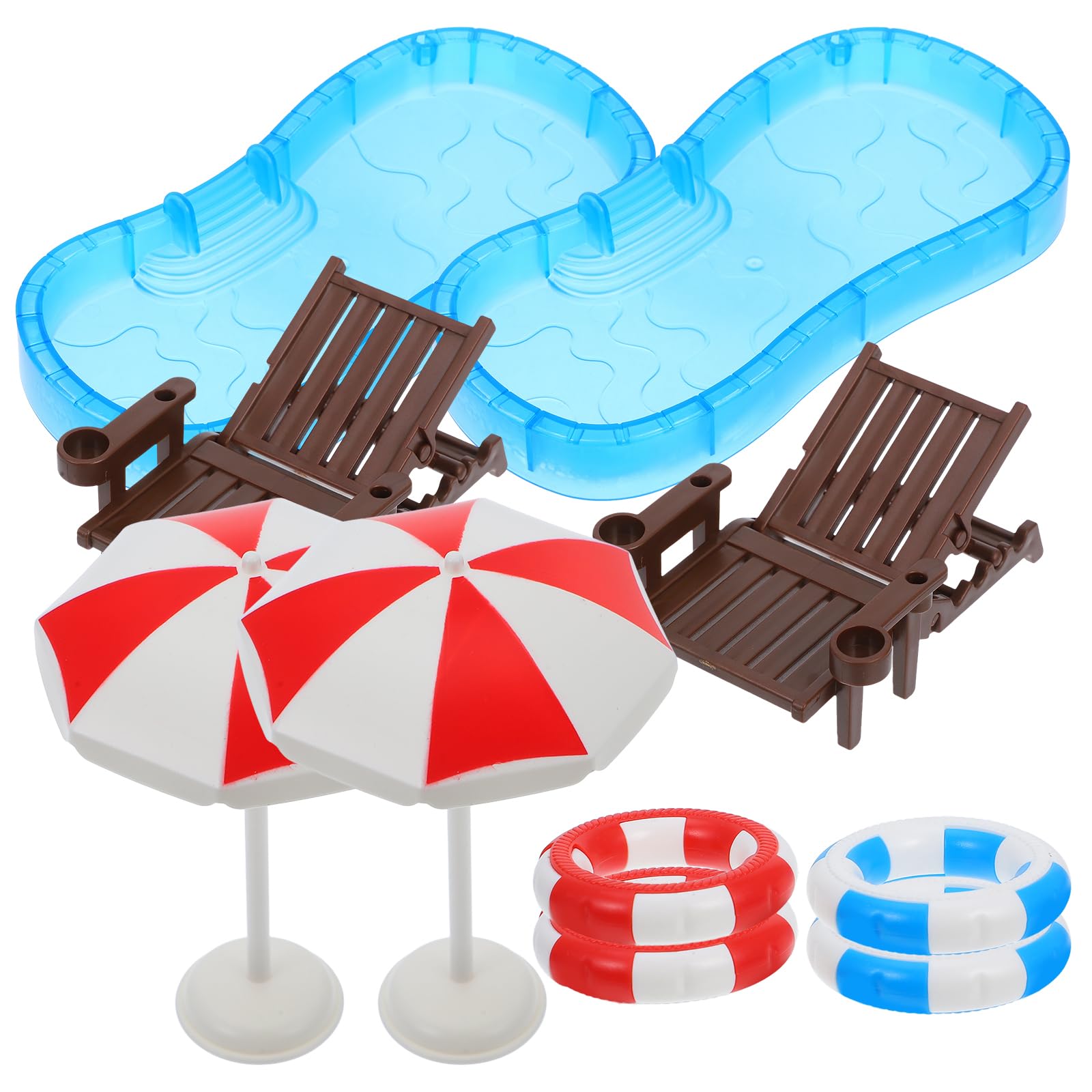 Toyvian Dollhouse Beach Furniture Kit, 2 Sets 1:12 Scale Miniature Pool Accessories Folding Sunbath Lounge Chairs with Tiny Para