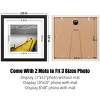 12X12 Picture Frames Black Solid Wood Display Pictures 10X10 Or 8X8 With Mat Or 12X12 Without Mat - 12X12 Inch Square Photo Fram