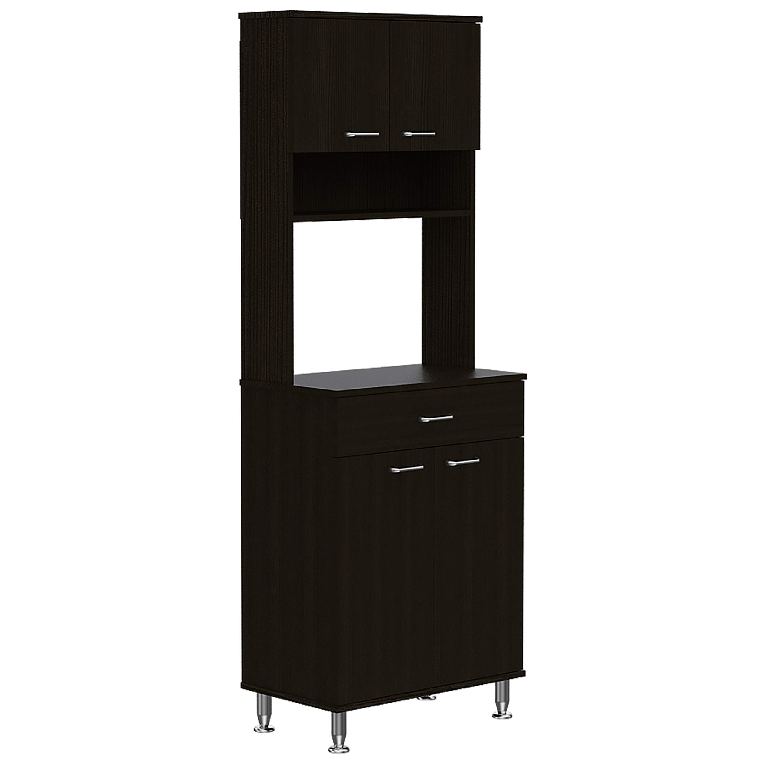 Helis 60 Kitchen Pantry 66,5" H with Microwave Shelf, Two Storage Cabinets, Black