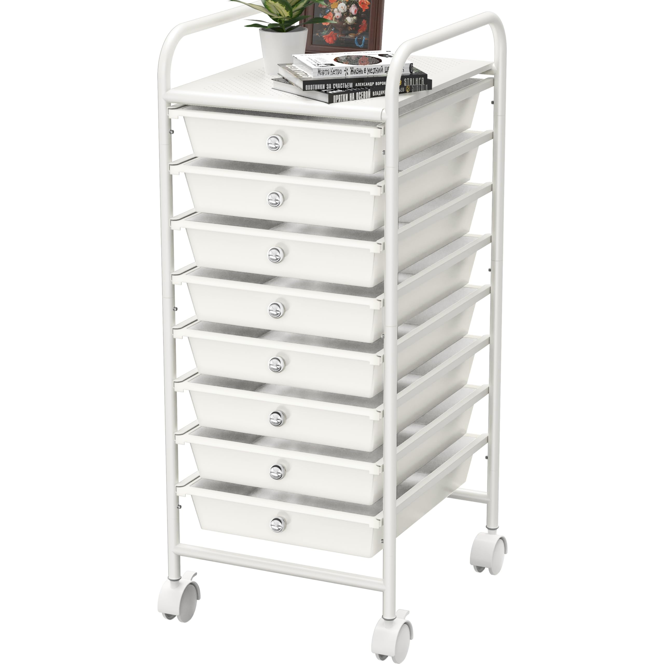 Simple Houseware Utility Cart with 8 Drawers Rolling Storage Art Craft Organizer, White