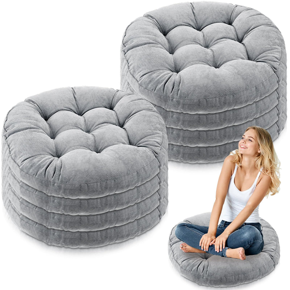 Jerify 8 Pcs Round Floor Pillows Cushions 22 x 22 Inch Large Flexible Seating Cushion Classroom Furniture Floor Pillow for Kids 