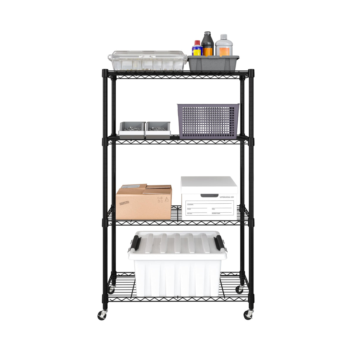 Seville Classics Solid Steel Wire Shelving Storage Unit Adjustable Shelves Organizer Rack, For Home, Kitchen, Office, Garage, Bedroom, Closet, Black, 4-Tier, 36' W X 14' D