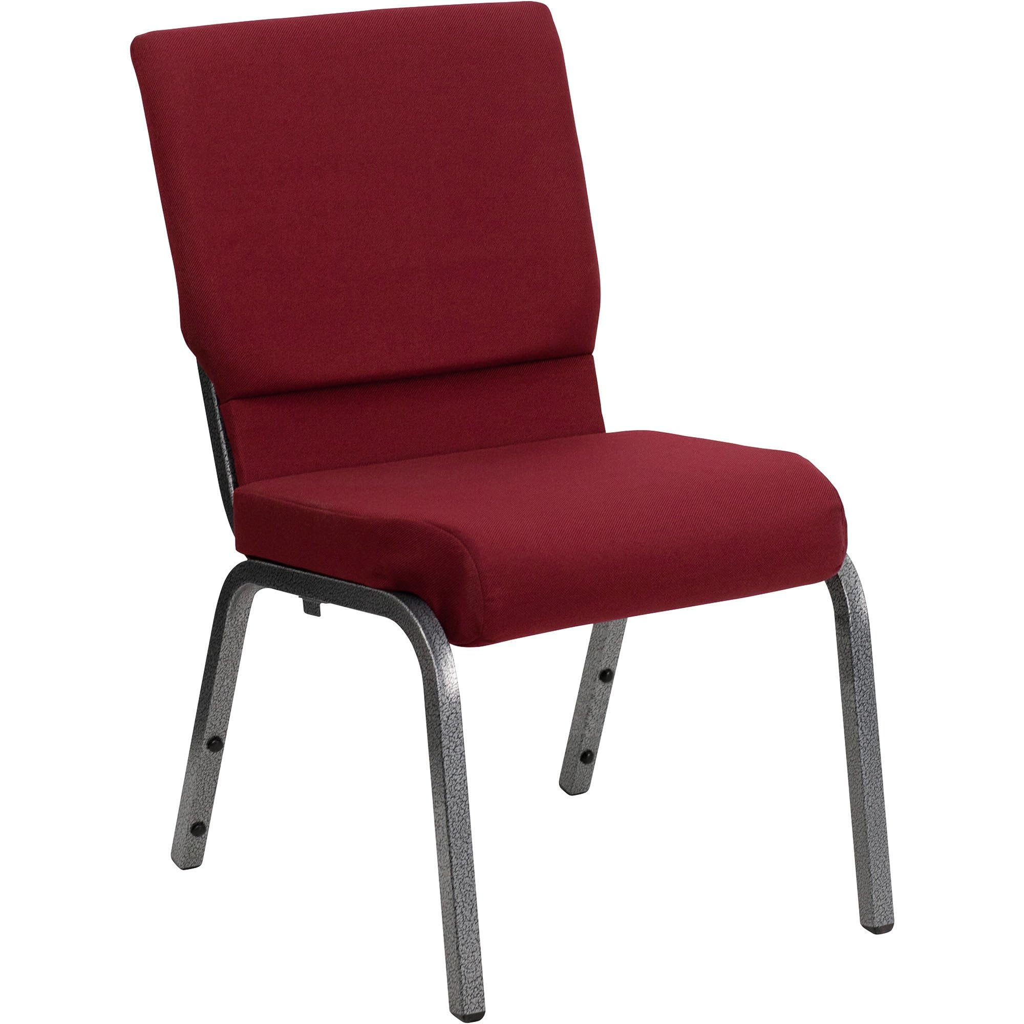 4 Pk. 18.5W Burgundy Fabric Stacking Church Chair - Silver Vein Frame
