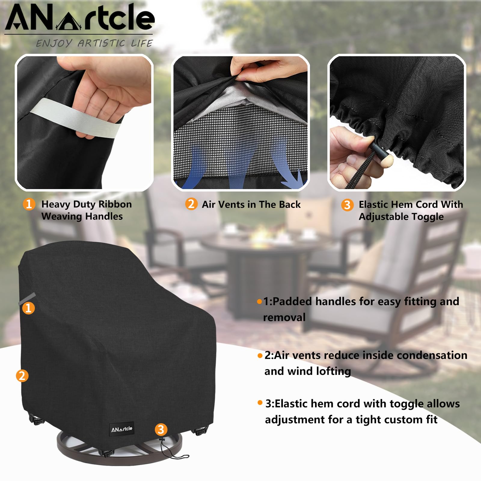 Anartcle Outdoor Swivel Lounge Chair Cover 2 Pack,Waterproof Heavy Duty Lawn Patio Chair Covers,Patio Swivel Chair Covers For Ou