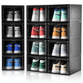 Amllas 12 Pack Shoe Boxes Stackable,Upgraded Sturdy Shoe Storage Boxes With Clear Magnetic Door,Multifunctional Sneaker Storage, Shoe Box Organizer Fit Up To Us Size 12 Black(13.8”X 9.84”X 7.1”)