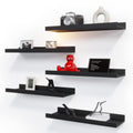Richer House 5 Set Floating Wall Mounted Shelves, Black Shelves For Wall Decor, Modern Picture Ledge Shelf With Lip For Storage, Nursery, Bedroom, Living Room, Bathroom - Black