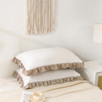 Merryword Taupe Pillow Shams White And Taupe Reversible Standard Pillowcases Cute Pillow Cover Set Of 2 Soft Shabby Chic Ruffled