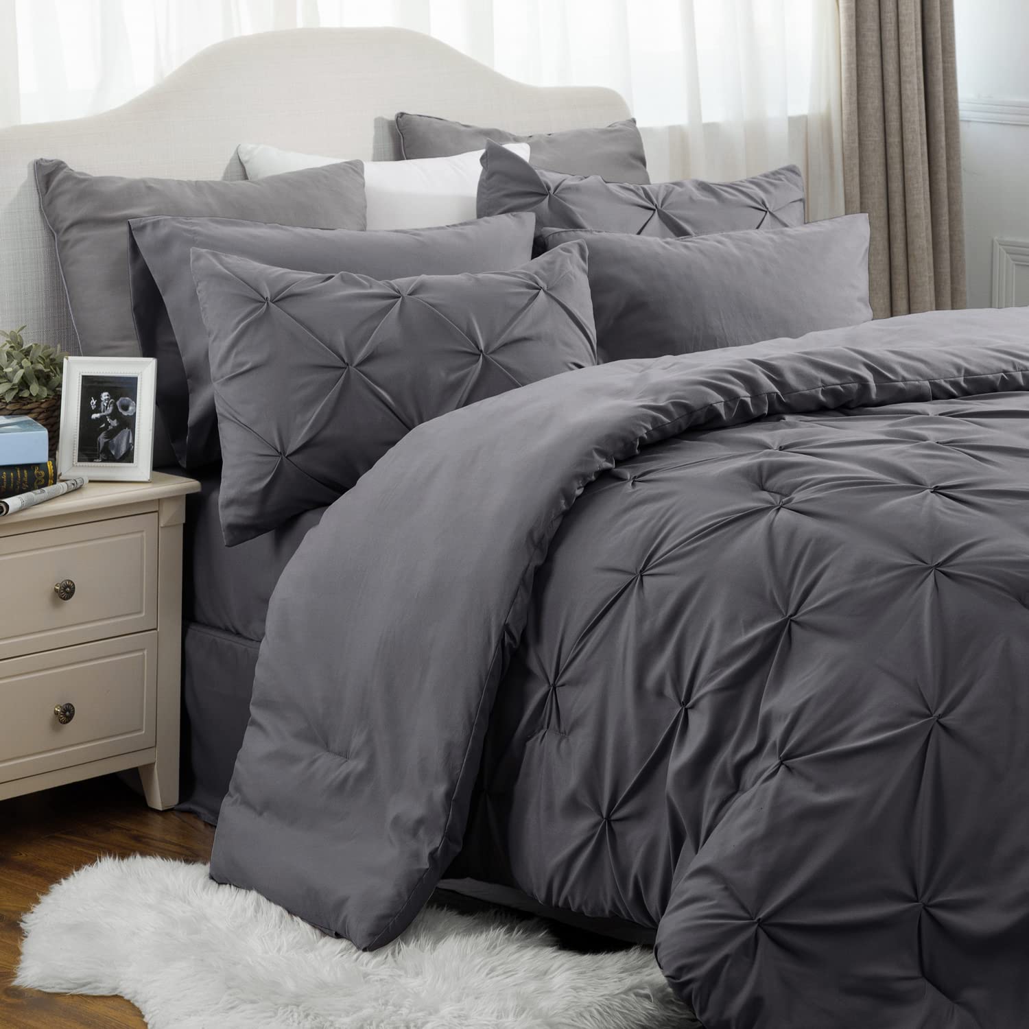 Bedsure Full Size Comforter Sets - Bedding Sets Full 7 Pieces, Bed In A Bag Dark Grey Bed Sets With Comforter, Sheets, Pillowcas