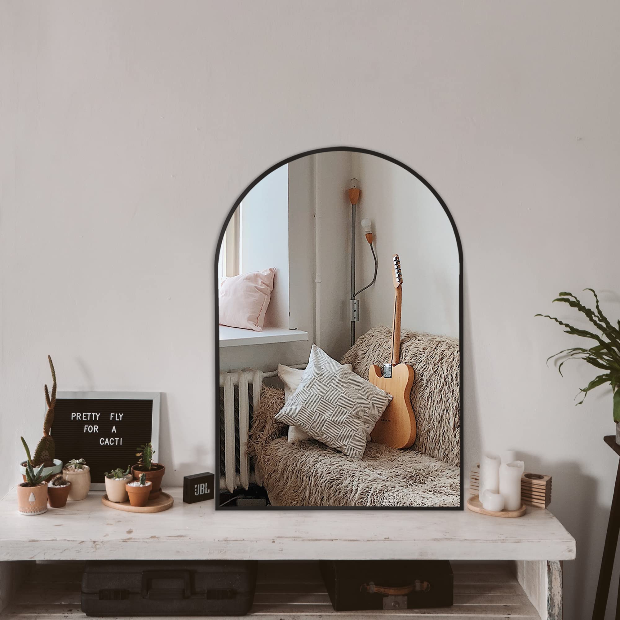Arched Bathroom Mirror for Wall, Mirror for Vanity,30x20 Large Wall Mounted Mirror, Metal Frame (30x20, Black)