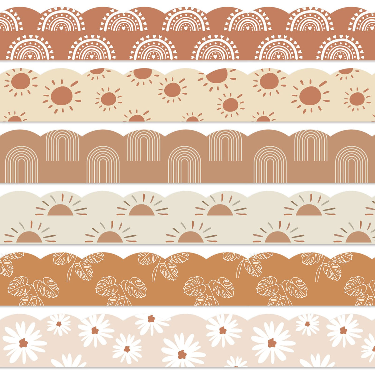 Whaline 82Ft Modern Boho Bulletin Board Borders Boho Decoration Borders Retro Floral Daisy Sun Trim Border Boho Bulletin Board S