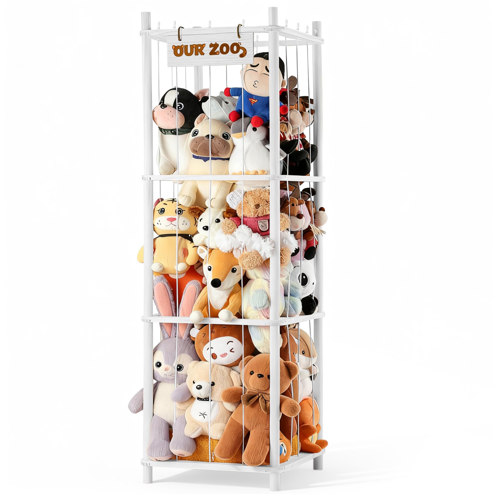 LAMU Stuffed Animal Storage, Wooden Zoo Stuffed Animal Holder with Elastic Cords, Space Save Toy Organizer, Extra Large Capacit 