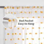 MYSKY HOME Sheer Curtains Pom Pom Burnt Orange Polyester 52" x 63" Set of 2