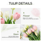 Beferr 10Pcs White Tulips Artificial Flowers Faux Tulip Real Touch Tulip Fake Flowers Bouquets