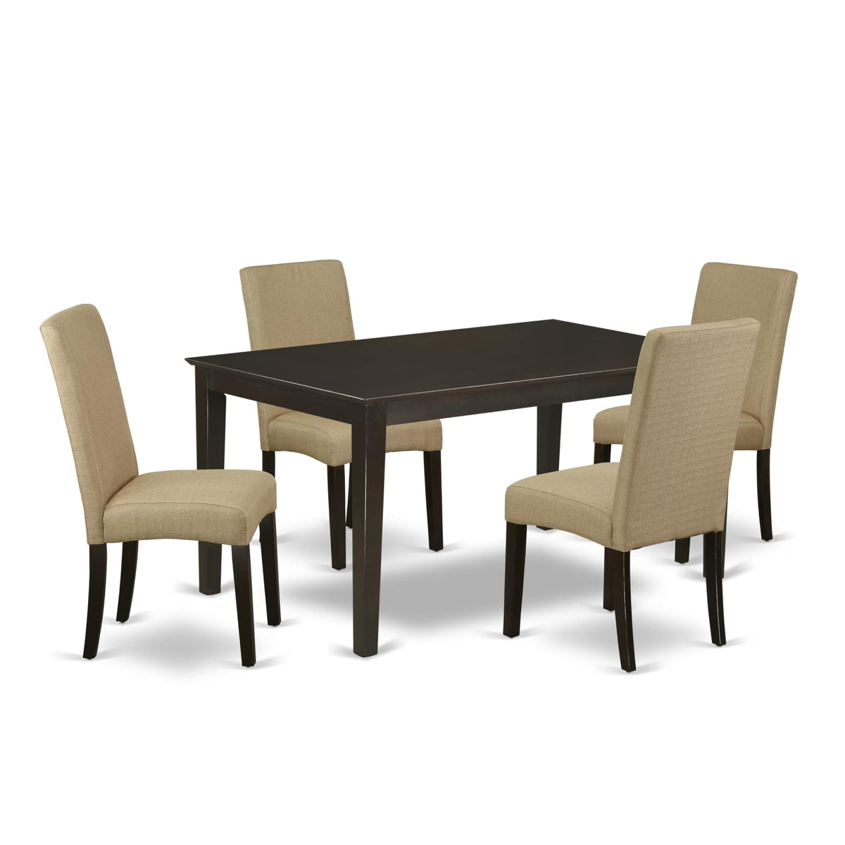 East West Furniture Cadr5-Cap-03 5 Piece Modern Dining Table Set Includes A Rectangle Wooden Table And 4 Brown Linen Fabric Upholstered Parson Chairs, 36X60 Inch, Cappuccino