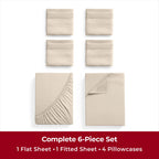 Mellanni California King Sheet Set - 6-Piece Iconic Collection Bedding, (Including 4 Pillowcases), 16-Inch Deep Pocket, Easy Care, Extra Soft, Cooling Sheets, Brushed Microfiber - Beige
