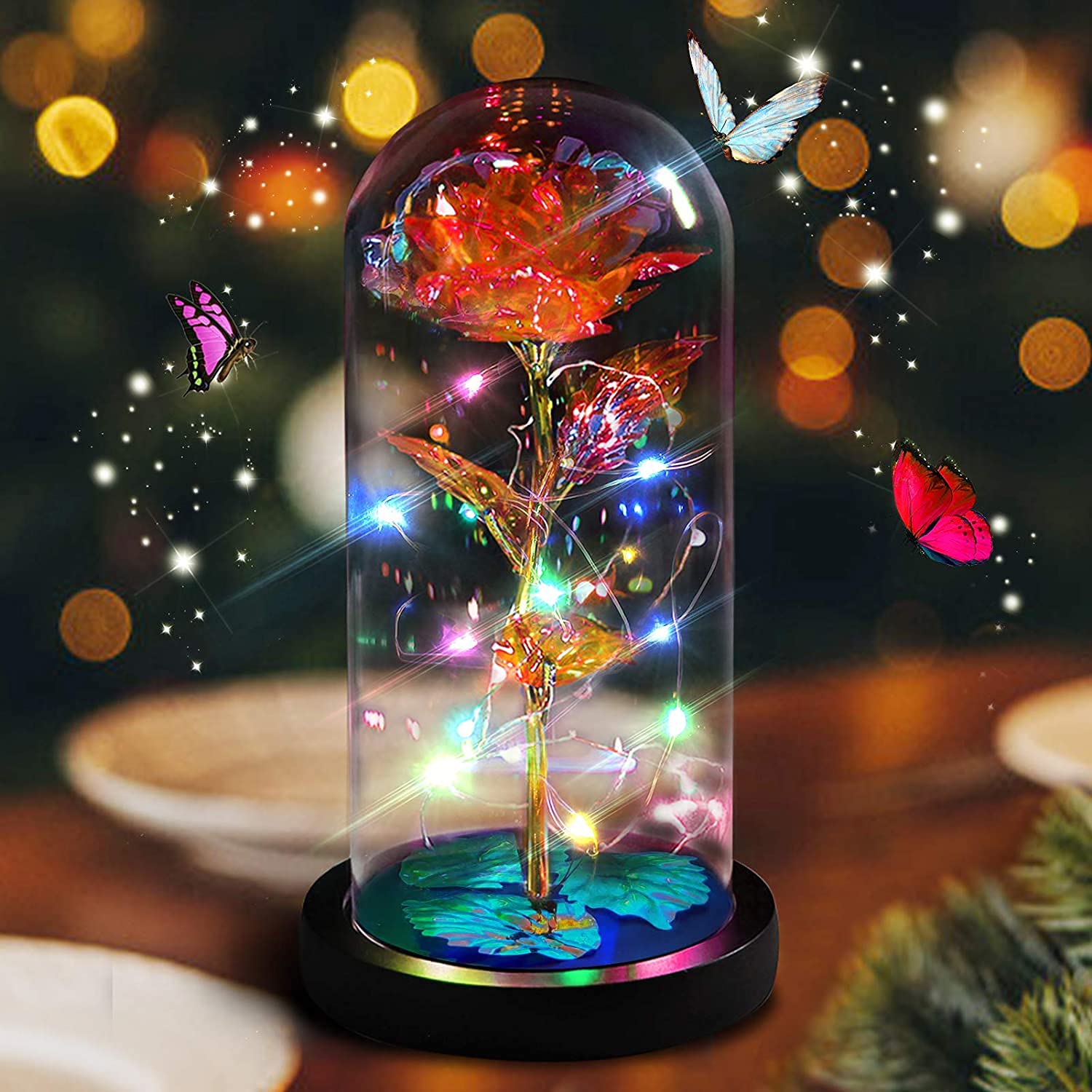 Gee Hut Mothers Day Rose Gifts for Mom, Eternal Glass Rose Gift for Grandma, Forever Roses Flower Lights in Glass Dome, Best Ros
