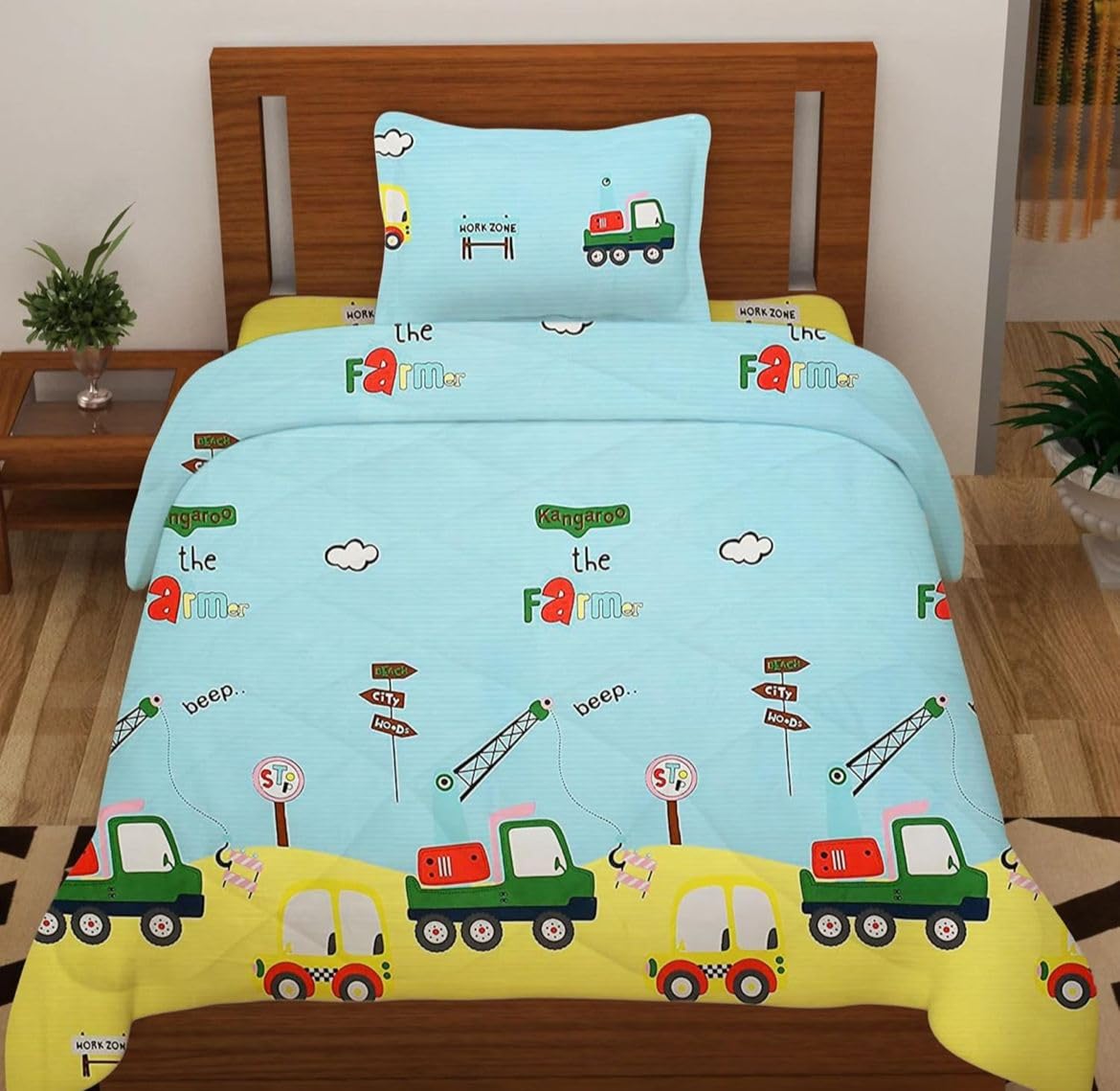 Goldzen All Season Single Bed Kids Ac Comforter | Duvet | Blanket | Quilt. Size (60 X 90 Inches). Truck Print