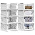 Stackable Storage Bins,8 Pack Foldable Plastic Wardrobe Clothes Organizer Drawer Shelf Storage Basket Container Plastic Drawer O
