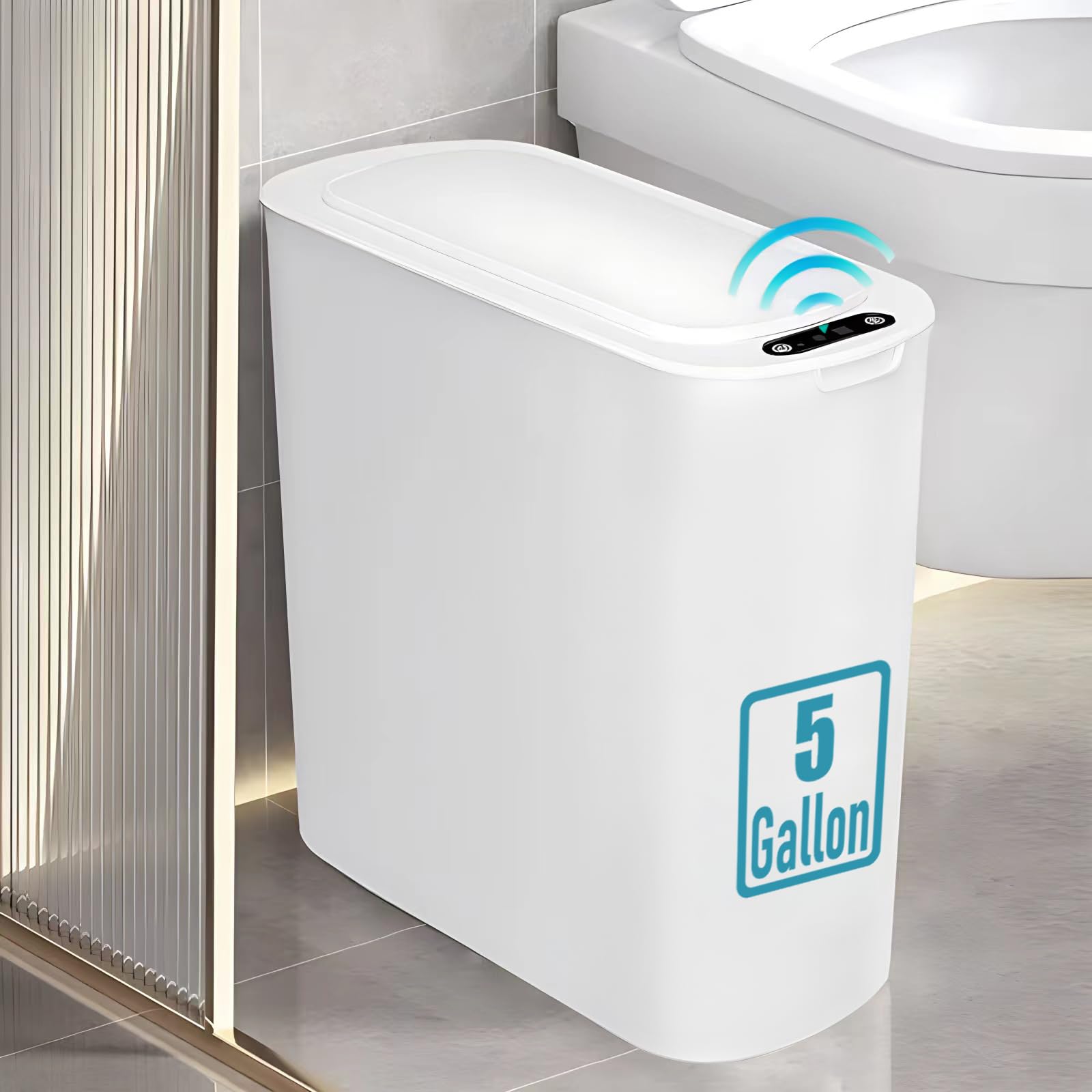 TIPGO 5 Gallon Motion Senor Bathroom Trash Can with Lid, Automatic Garbage Can Touchless, Smart Plastic Waste Basket for Narrow 