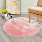 Orinova Pink Washable Fluffy Round Rugs For Bedroom Girls Shag Faux Sheepskin Fuzzy Fur Rugs For Living Room Circle Area Rug For