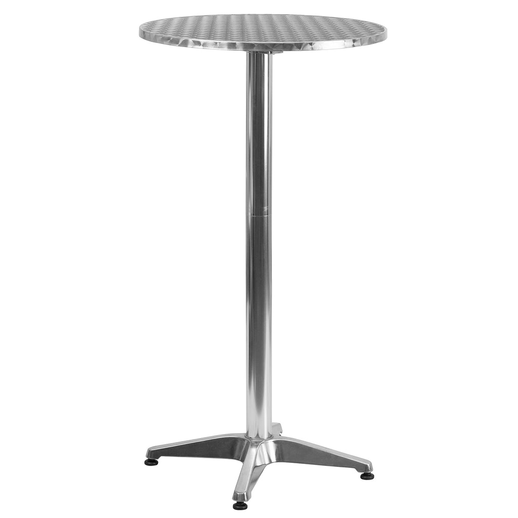Flash Furniture 23.25" Round Aluminum Indoor/Outdoor Bar Height Table With Flip-Up Top, Heavy-Duty Aluminum Flip-Up Top Cocktail Table, Silver
