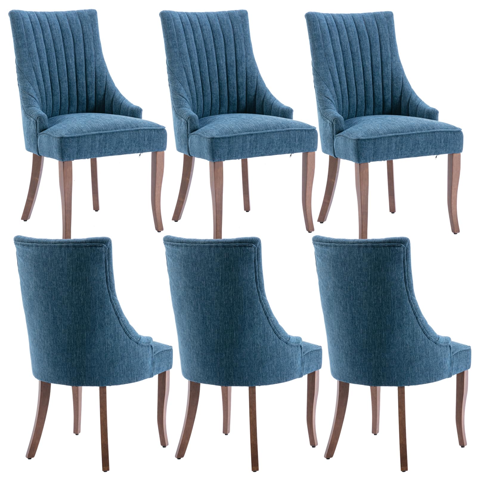 mikibama Linen Dining Chairs Set of 6 Channel Tufted Kitchen Dinner Chair Comfy Fabric Upholstered Accent Chair for Dining Room 