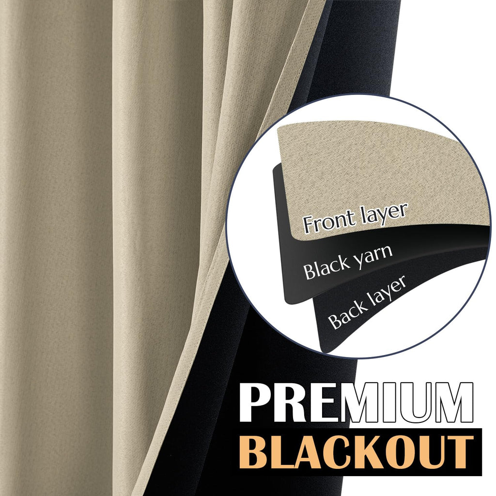 Jinchan 100% Blackout Curtain 90 Inch Length, Faux Linen Curtain For Living Room, Thermal Insulated Room Darkening Grommet Top Window Drape, 1 Panel Curtain For Bedroom Cuban Sand
